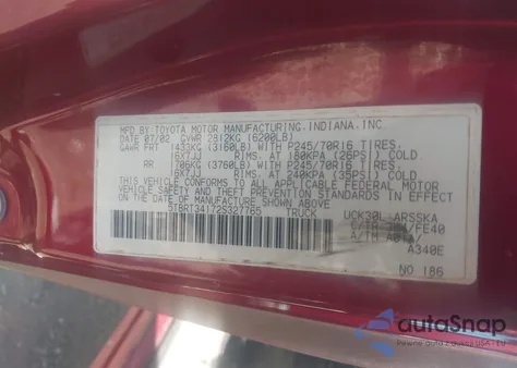 2002 Toyota Tundra Sr5 V8 from USA, damaged, VIN 5TBRT34172S327765